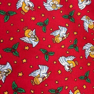 Angel-Themed Cotton Fabric Red Stars & Holly 1/2 yard x 44" Christmas Print